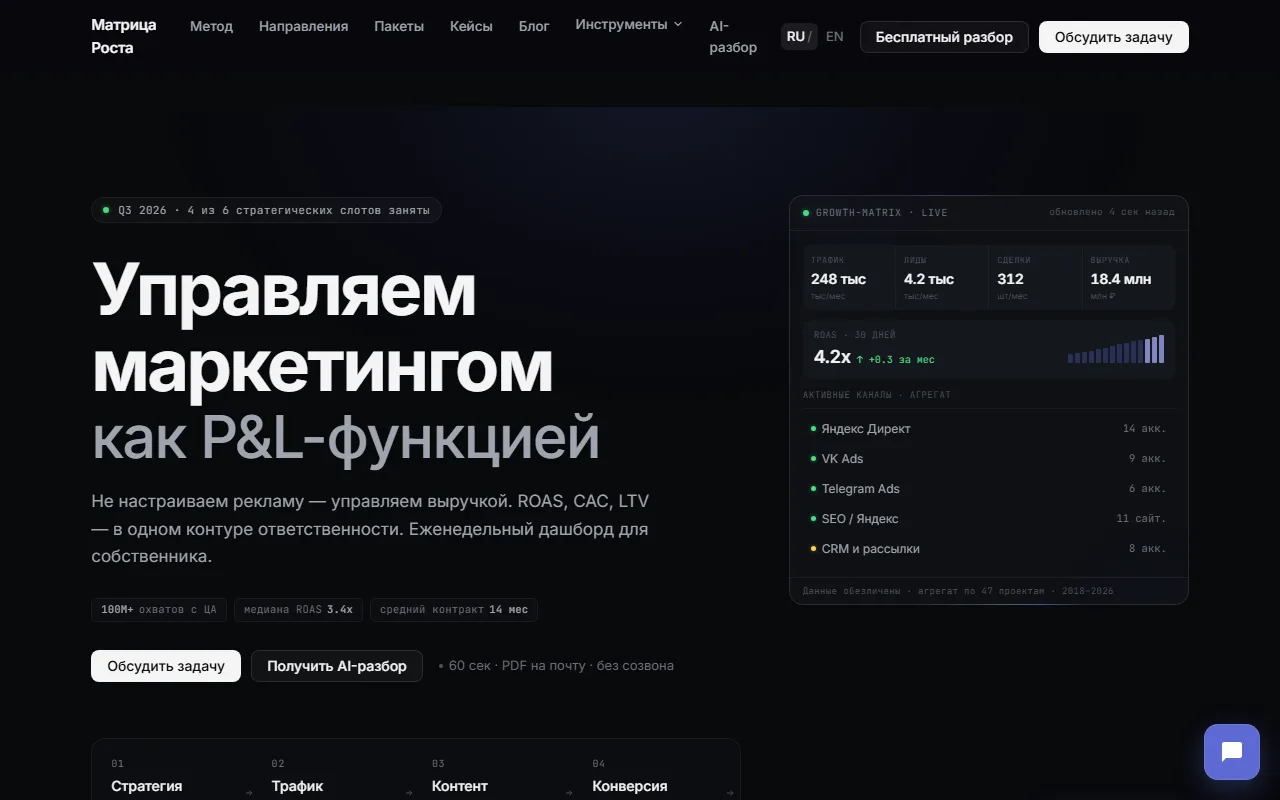 Website screenshot Growth Matrix